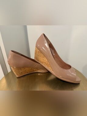 David Dixon - Peep Toe Nude Patent Leather Wedges Pumps - Women 37